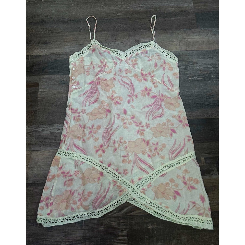 Rebecca Beeson Women's Floral Lace Trim Button Chemise Nightgown V-Neck Size 1